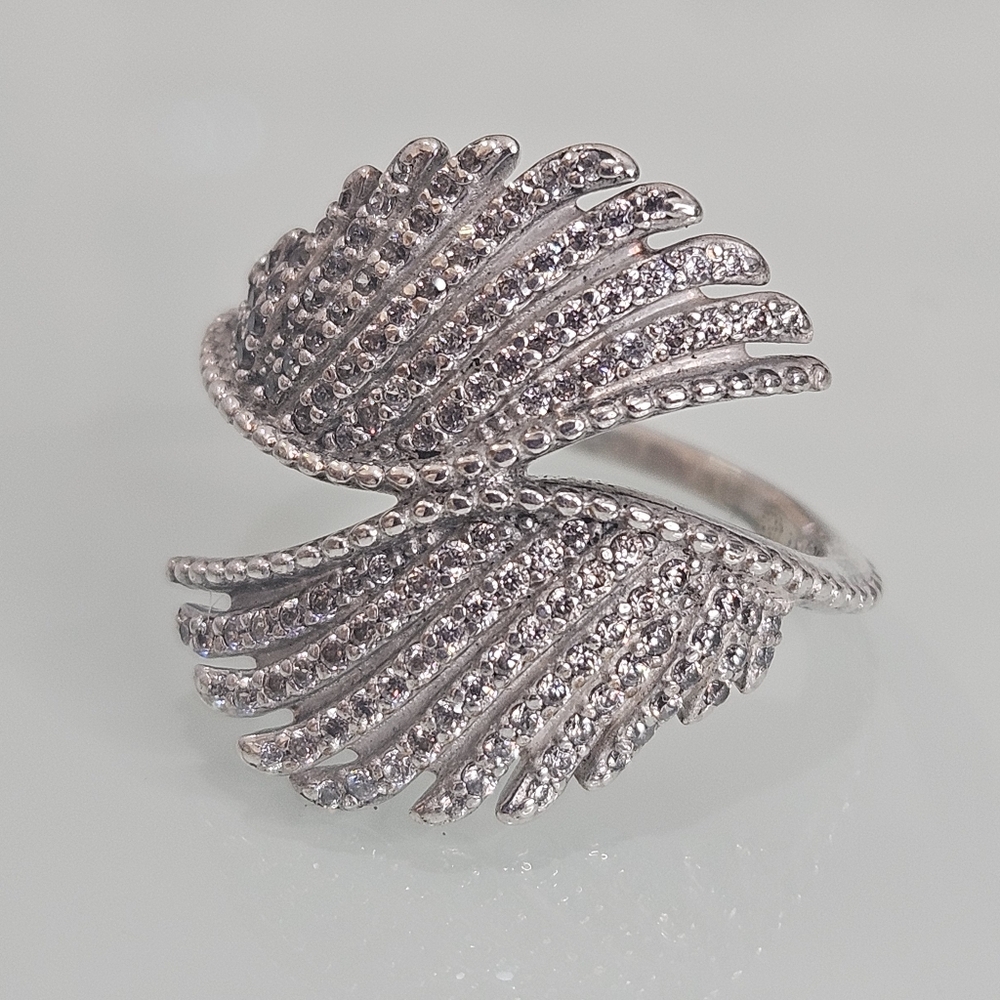 Pandora Sterling Silver Majestic Feathers Clear CZ Ring Size 7.5 925 Ale